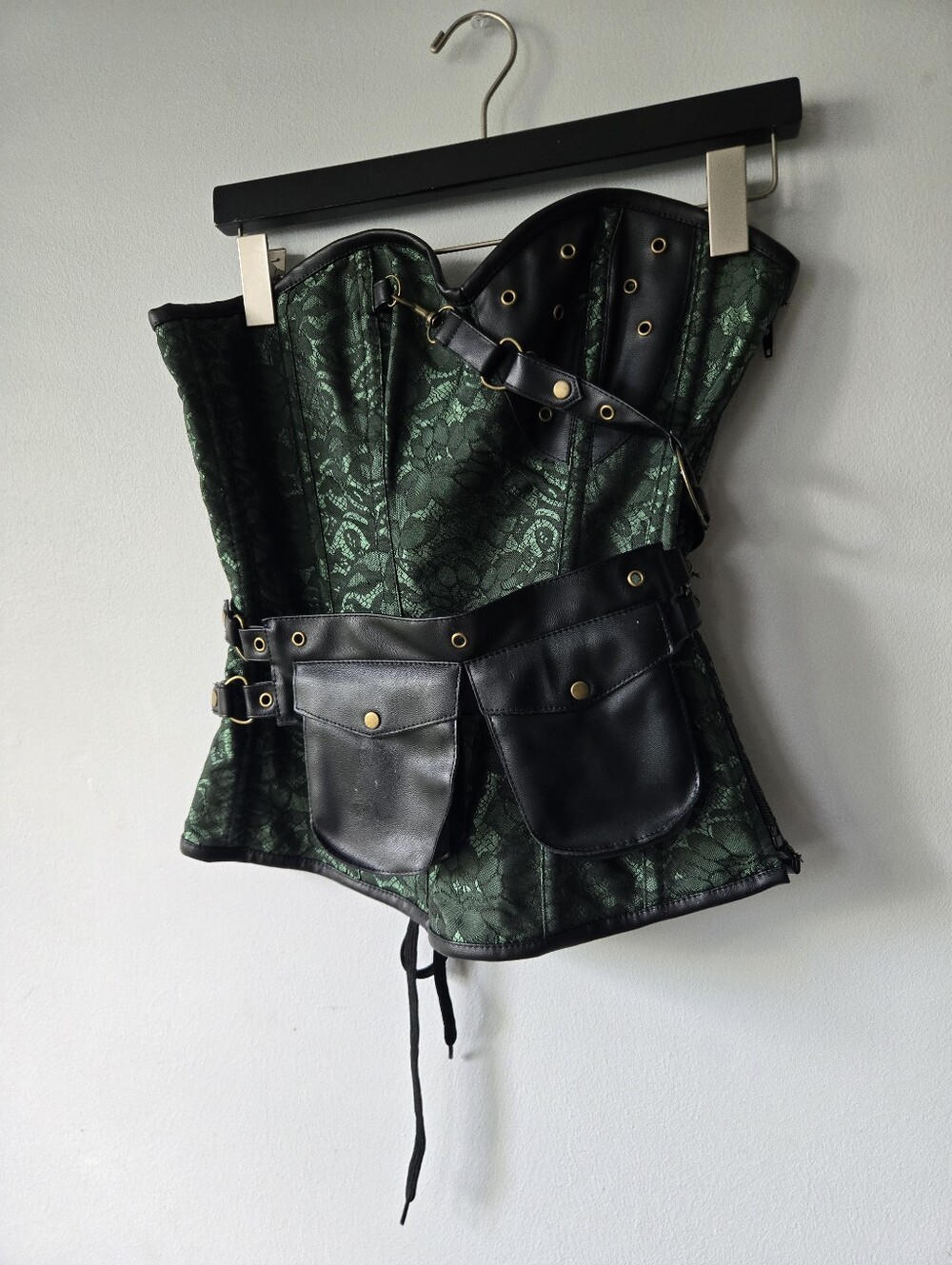 Charmian Green And Black Bustier Corset Goth Medium
